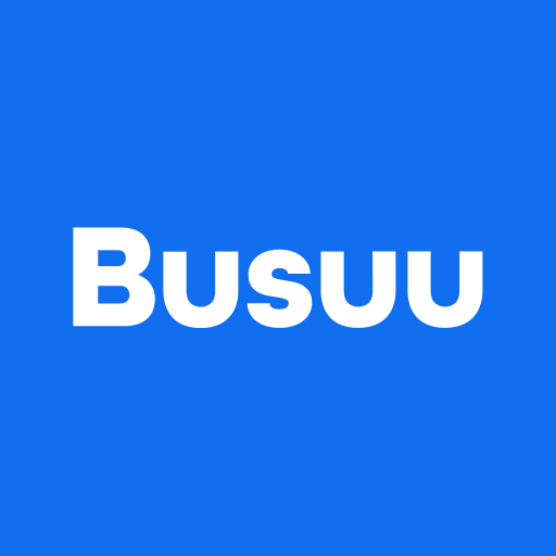 Logotipo blanco de Busuu sobre fondo azul