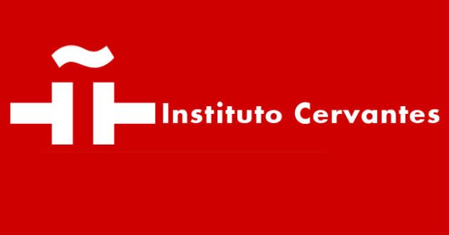 Logotipo oficial del Instituto Cervantes en fondo rojo